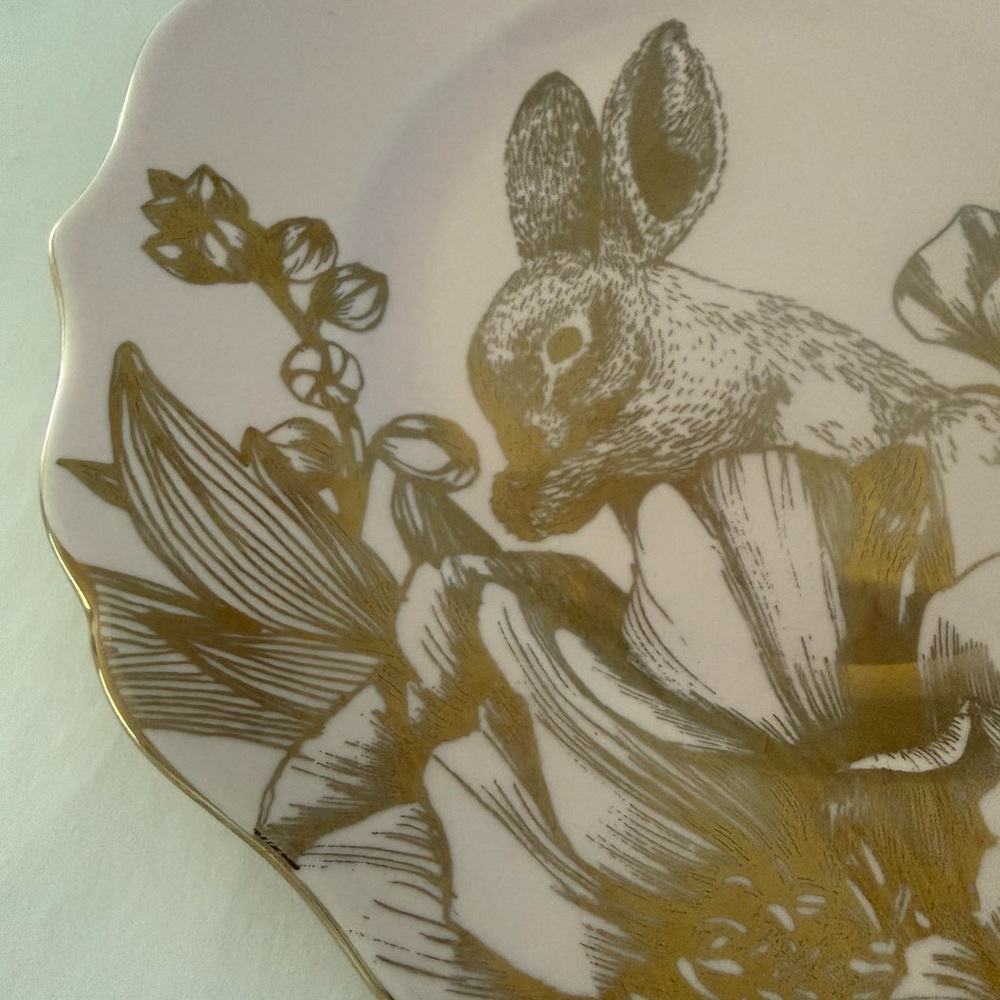 Floral Decorative 222 Fifth Garden Playtime Gold And Pink Porcelain
Plate. 8.5” - Picture 2 of 6